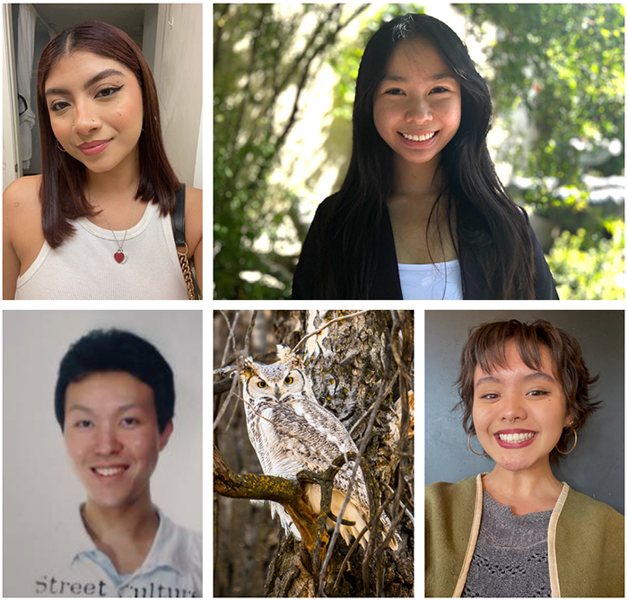 2023 BSS Scholarship Recipients Photo of Esmeralda Villalobos, Nicole Nguyen, David Kim, Nuray Yilmaz, and Jax Blom
