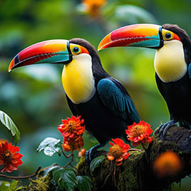 two colorful Toucan birds