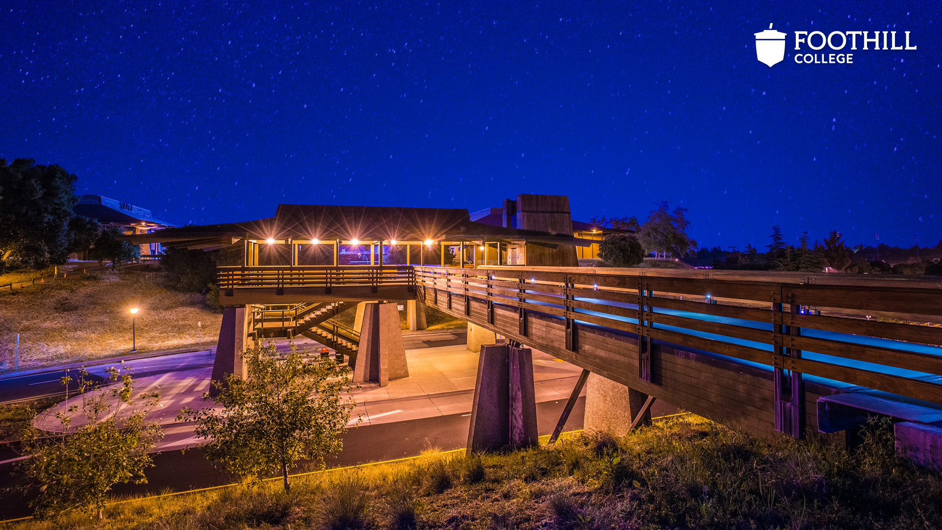 Campus bridge at night
