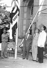 Raising the US and California flag Raising the US and California flag