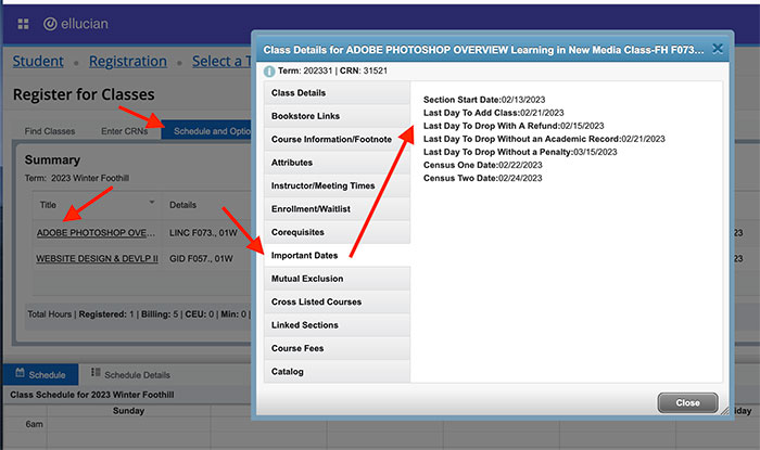 Register for Classes Important Dates