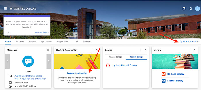 4 tiles Student Registration last